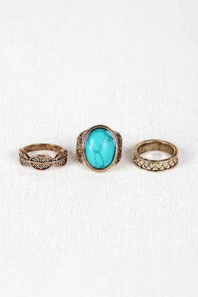 Native Stone and Etched Ring Set