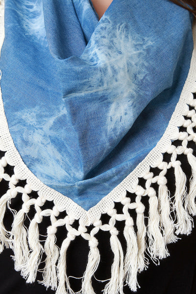 Acid Wash Chambray Tassel Trim Scarf