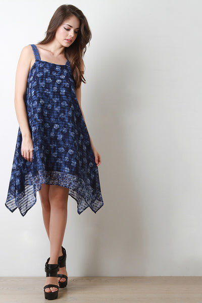 Crochet Strap Batik Printed Shift Dress