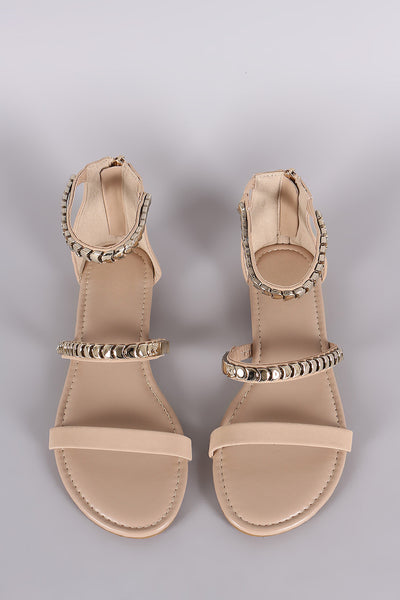 Bamboo Nubuck Metallic Accent Triple Straps Flat Sandal