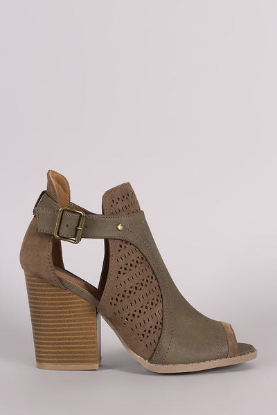 Qupid Perforated Open Cut Booties