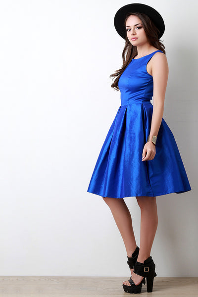 Solid Taffeta Pleated Midi Dress