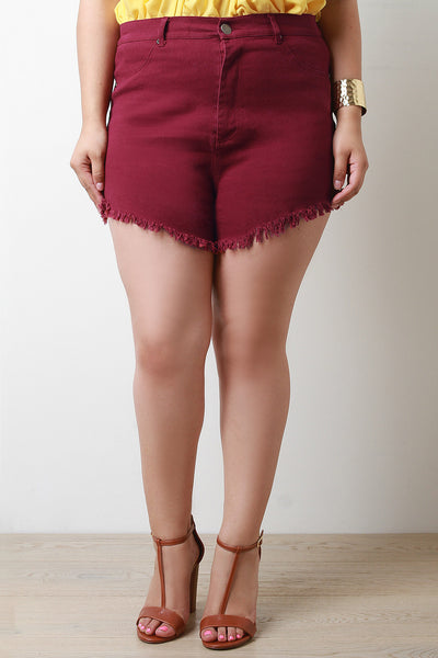 High Waisted Frayed Hem Denim Shorts