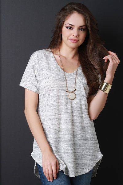 Melange Knit V-Neck Short Sleeve Top