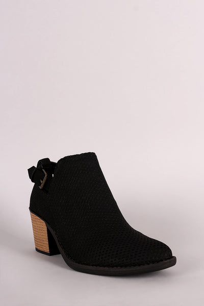 Qupid Distress Nubuck Perforated Ankle Booties