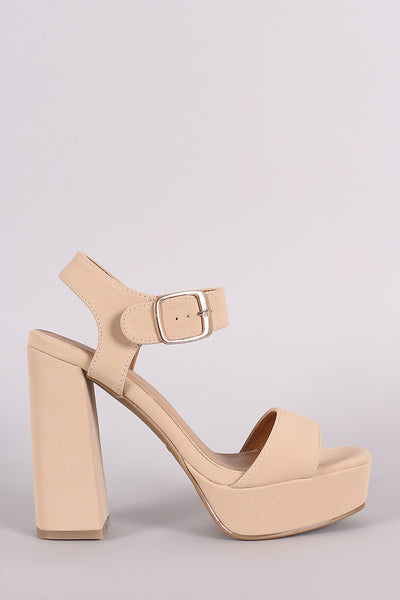 Bamboo Nubuck Buckled Ankle Strap Chunky Platform Heel