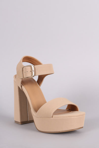 Bamboo Nubuck Buckled Ankle Strap Chunky Platform Heel