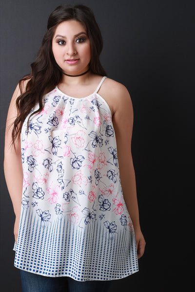 Floral and Square Print Sleeveless Top