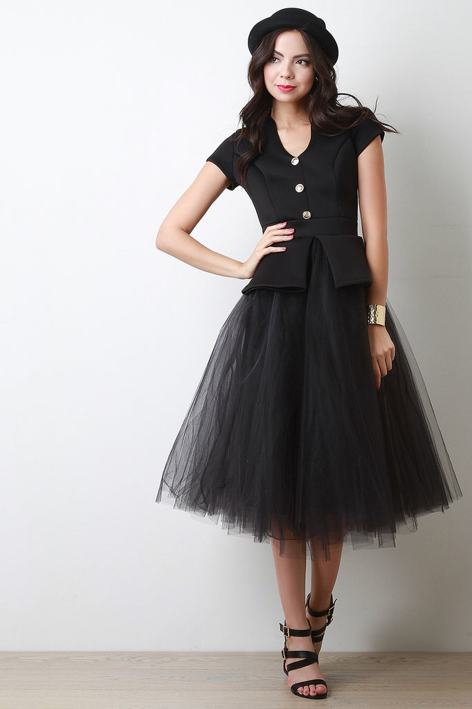 Peplum Top Contrast Tulle Skirt Midi Dress Fashion Unlimited Peplum Top Contrast Tulle Skirt Midi Dress Fashion Unlimited