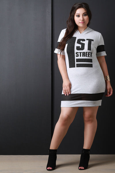 Sporty 1st Street Graphic Print Hooded Mini Dress