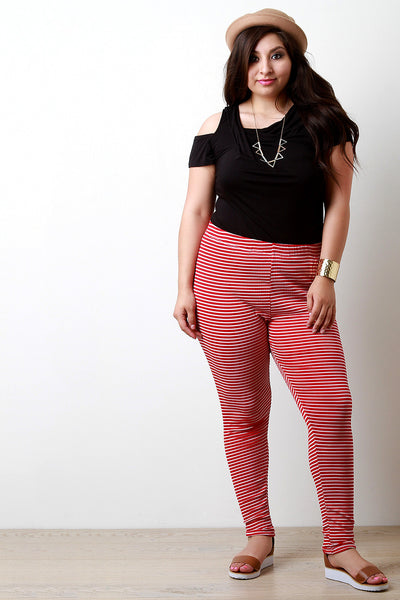 Texturized Stripe Print Leggings