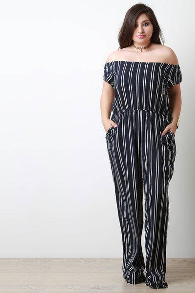 Off-The-Shoulder Stripe Jumpsuit