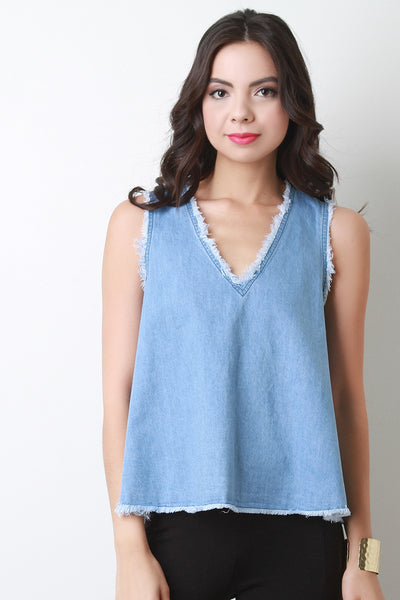 Open Back Frayed Hem Tank Top