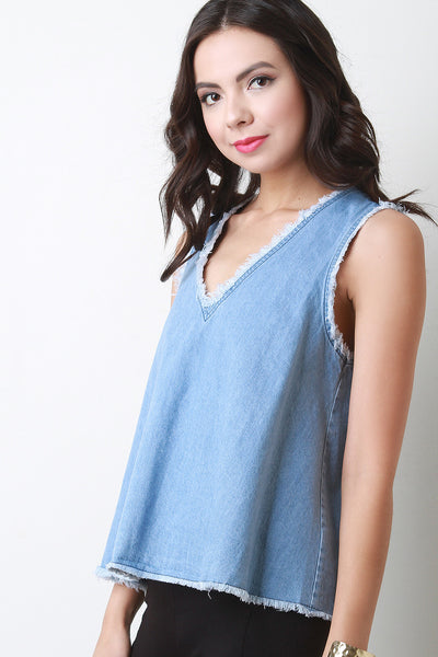 Open Back Frayed Hem Tank Top