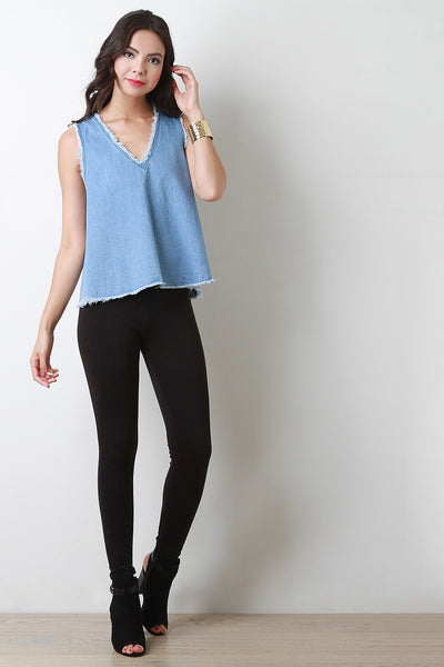 Open Back Frayed Hem Tank Top