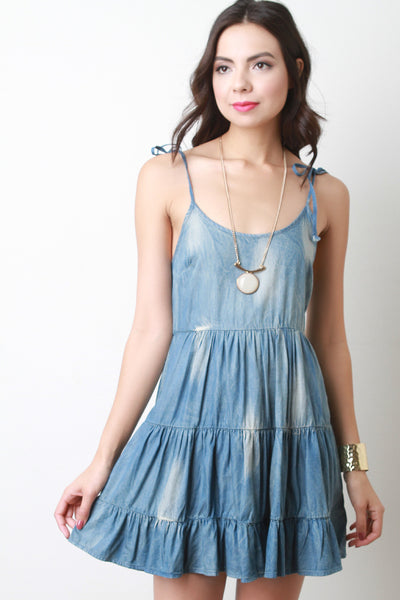 Acid Wash Chambray Tie Strap Dress