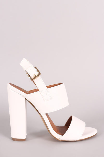 Double Band Open Toe Slingback Chunky Heel