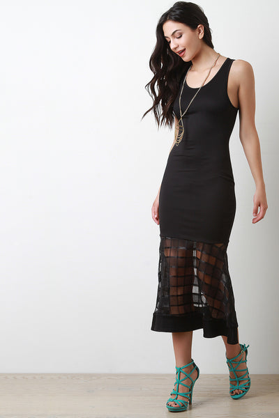 Grid Mesh Peplum Maxi Dress