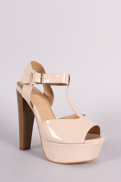 Patent T-Strap Peep Toe Chunky Platform Heel