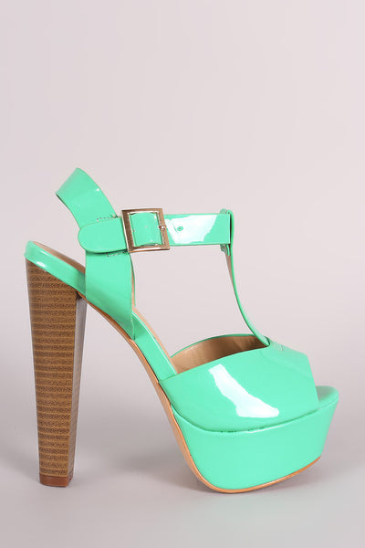 Patent T-Strap Peep Toe Chunky Platform Heel