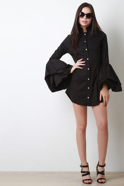 Bell Sleeve Button Up Shirt Dress