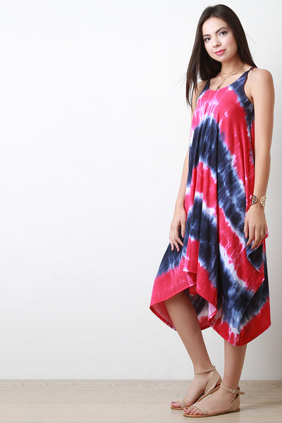 Tie Dye Trapeziod Hem Midi Dress