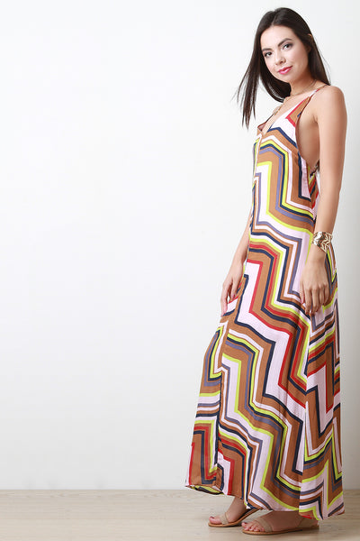 Diagonal Chevron Print Maxi Dress