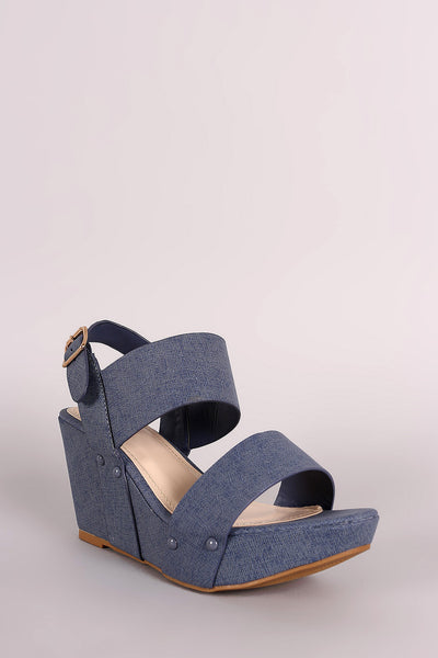 Bamboo Double Band Slingback Platform Wedge