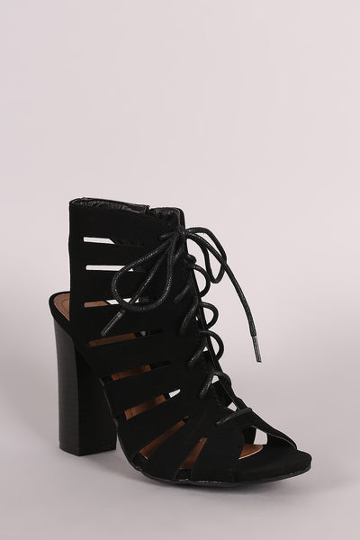 Bamboo Nubuck Ghillies Cutout Chunky Heel