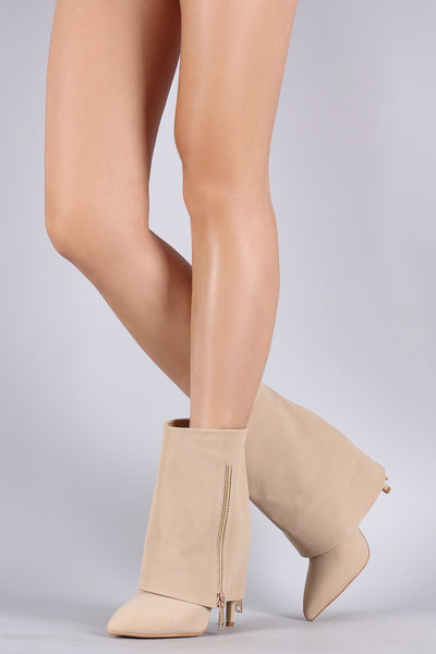 Fold Down Shaft Zipper Accent Stiletto Booties