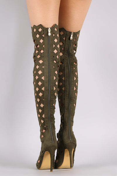 Suede Geo Cutout Over-The-Knee Stiletto Boots