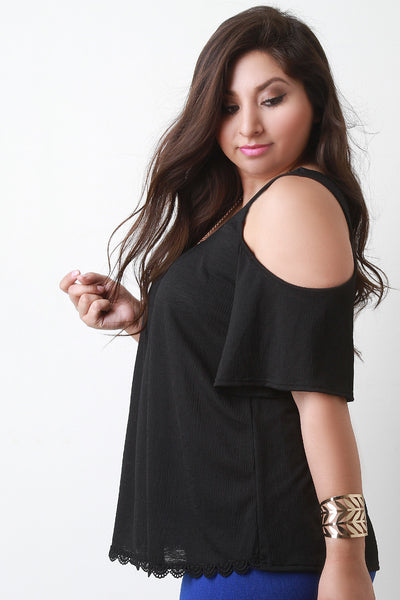 Lace Trim Cold Shoulder Top