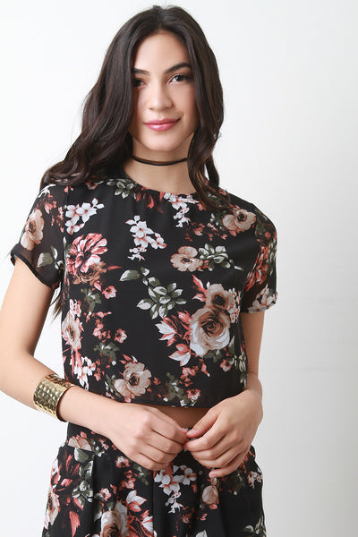 Floral Printed Chiffon Crop Top