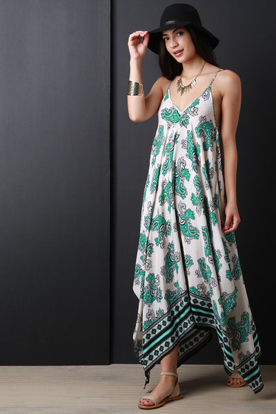 Flowing Paisley Handkerchief Maxi Dress