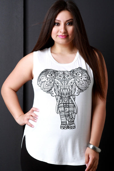 Tribal Elephant Graphic Print Sleeveless Top