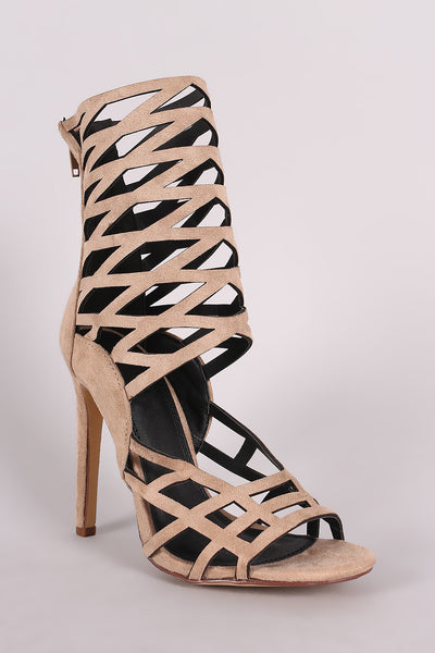 Suede Caged Ankle Cuff Single Sole Heel