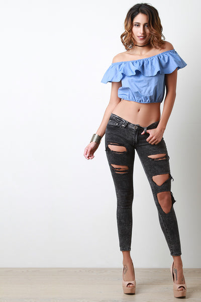 Off The Shoulder Ruffle Trim Crop Top