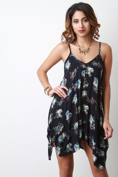 V-Neck Square Hem Floral Sleeveless Romper