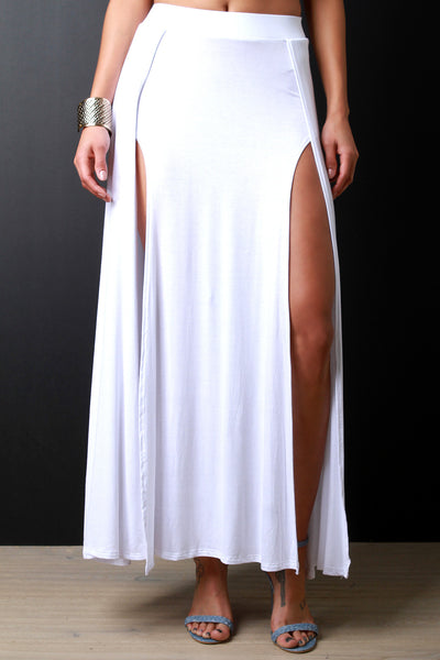 Casual High Waisted Deep Slit Maxi Skirt