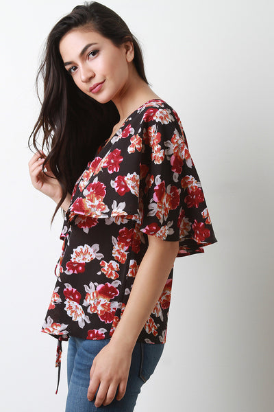 Floral Deep V-Neck Tiered Top