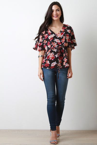 Floral Deep V-Neck Tiered Top