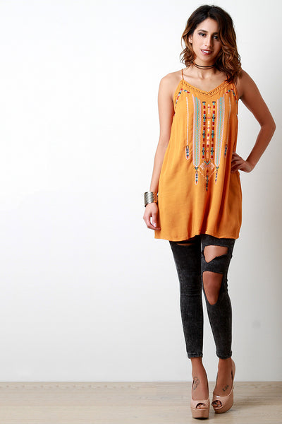 Embroidered Aztec V-Neck Sleeveless Top