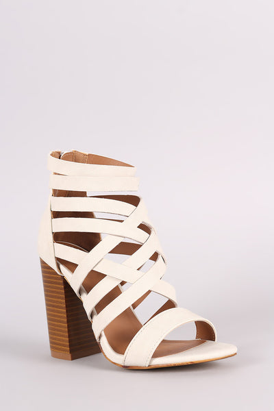 Strappy Woven Open Toe Chunky Heel