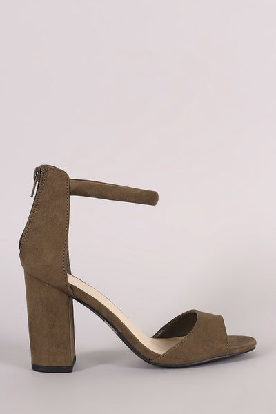 Qupid Suede Single Band Ankle Cuff Chunky Heel