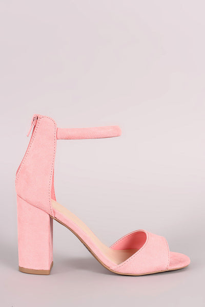 Qupid Suede Single Band Ankle Cuff Chunky Heel