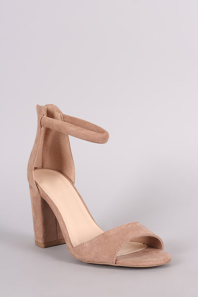 Qupid Suede Single Band Ankle Cuff Chunky Heel