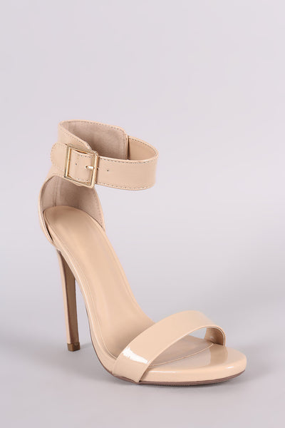 Shiny Ankle Strap Open Toe Stiletto Heel