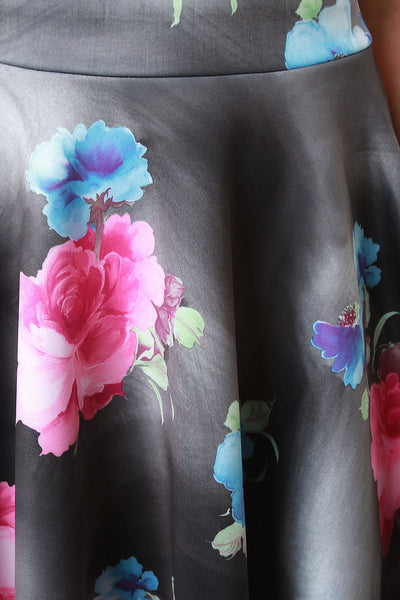 High Waist Floral Print Neoprene Skirt