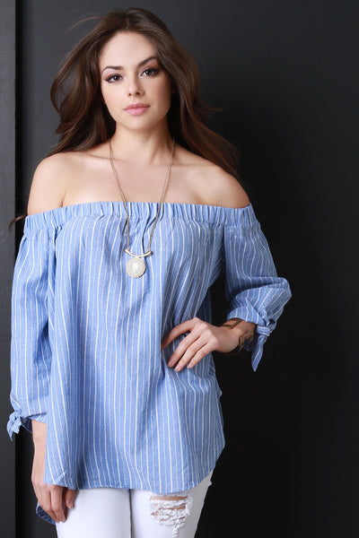 Off The Shoulder Striped High Low Hem Top