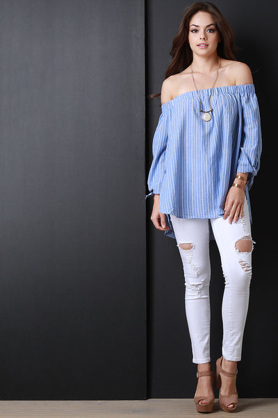 Off The Shoulder Striped High Low Hem Top